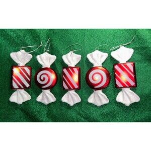 (5 pcs) Christmas Holiday 6 inch Red & White Candy  Swirls Peppermint Ornaments